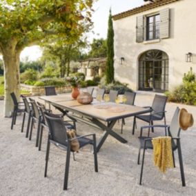 Table de jardin extensible AXIOME Effet bois Noix & Graphite 12 places - Hespéride