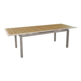 Table de jardin extensible Cubic aluminium crème et bois Proloisirs L.187/247 x l.100 x H.76 cm