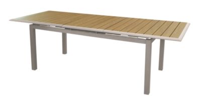 Table de jardin extensible Cubic aluminium crème et bois Proloisirs L.187/247 x l.100 x H.76 cm