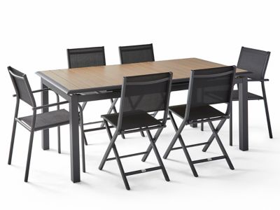 Table de jardin extensible Cubic en aluminium coloris graphite et imitation bois L.187/247 x l.100 x H.76 cm