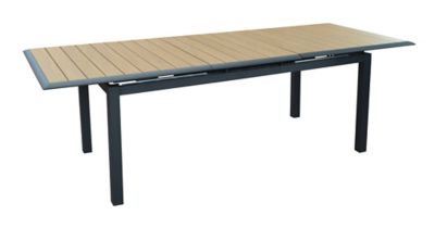 Table de jardin extensible Cubic en aluminium coloris graphite et imitation bois L.187/247 x l.100 x H.76 cm