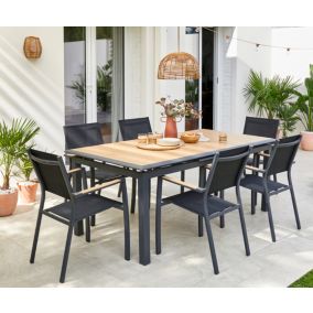Table de jardin extensible Cubic en aluminium coloris graphite et imitation bois L.187/247 x l.100 x H.76 cm