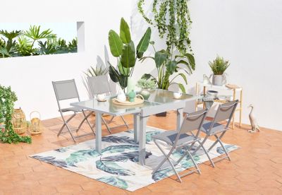 Table de jardin extensible en alu 8 pers + 4 chaises MOLVINA