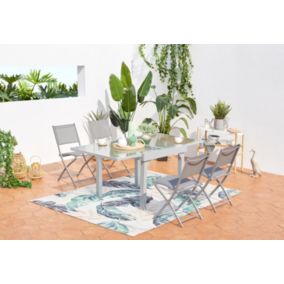 Table de jardin extensible en alu 8 pers + 4 chaises MOLVINA