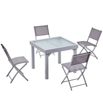 Table de jardin extensible en alu 8 pers + 4 chaises MOLVINA