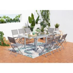 Table de jardin extensible en alu 8 pers + 8 chaises MOLVINA