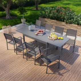 Table de jardin extensible en aluminium 270cm + 8 fauteuils empilables textilène anthracite - MILO 8