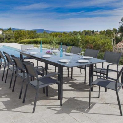 Table de jardin extensible en aluminium anthracite Milos 10 à 12 personnes