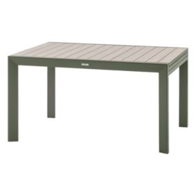 Table de jardin extensible en aluminium effet bois 10 places EVASION - Lin et vert laurier