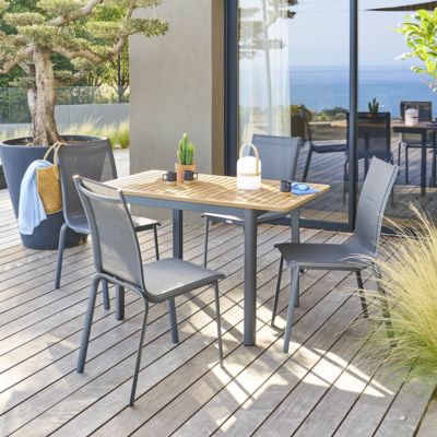 Table de jardin extensible Folya en aluminium lin et argile traité époxy 4 places - Hespéride