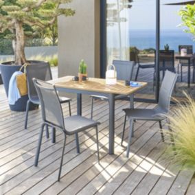 Table de jardin extensible "Folya" en aluminium lin et argile traité époxy 4 places - Hespéride