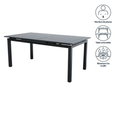 Table de jardin extensible Galini aluminium coloris gris anthracite L.180/242 x l.100 x H.76 cm GoodHome