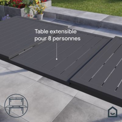 Table de jardin extensible Galini aluminium coloris gris anthracite L.180/242 x l.100 x H.76 cm GoodHome