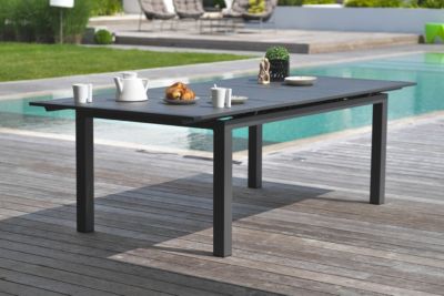 Table de jardin extensible Miami en aluminium coloris gris anthracite L.180/240 x l.100 x H.77 cm - DCB GARDEN