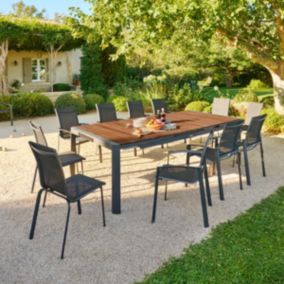 Table de jardin extensible "Paradize" Noyer & graphite 12 places en aluminium et acacia - Hespéride