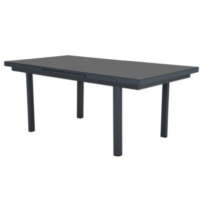 Table de jardin extensible rectangulaire aluminium et verre gris mat L 185/245 x l.100 cm Izza