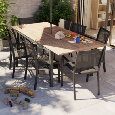 Table de jardin extensible rectangulaire en aluminium effet bois brut L. 180-240 X l.75 cm GoodHome Floris