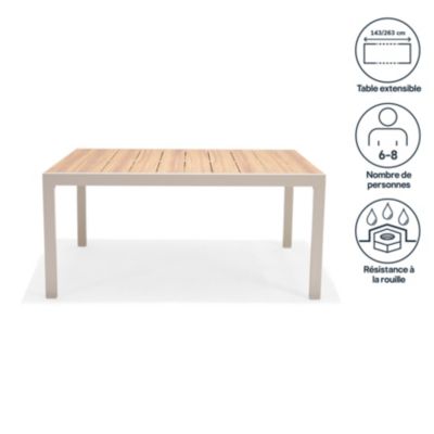 Table de jardin extensible Rowa en aluminium coloris crème et plateau imitation bois GoodHome