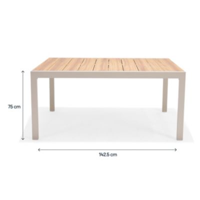 Table de jardin extensible Rowa en aluminium coloris crème et plateau imitation bois GoodHome