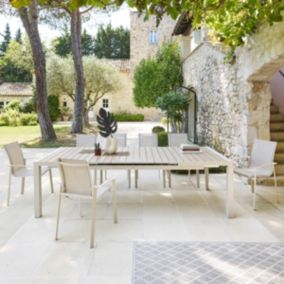 Table de jardin extensible "Évasion" en aluminium lin et argile traité époxy 10 places - Hespéride
