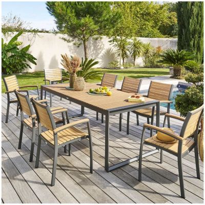 Table de jardin fixe Lensia en eucalyptus et aluminium - 8 Places