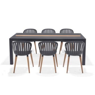 Table de jardin Freser V2 en aluminium coloris gris foncé et latte centrale imitation bois 8 personnes