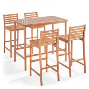 Table de jardin haute en bois et 4 tabourets  Oviala