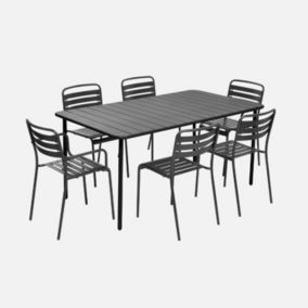 Table de jardin métal + 2 fauteuils et 4 chaises. anthracite. acier traitement anti rouille