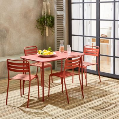 Table de jardin métal + 4 assises terracotta en acier. Amelia. 120x70xH72.5cm (12.2kg)