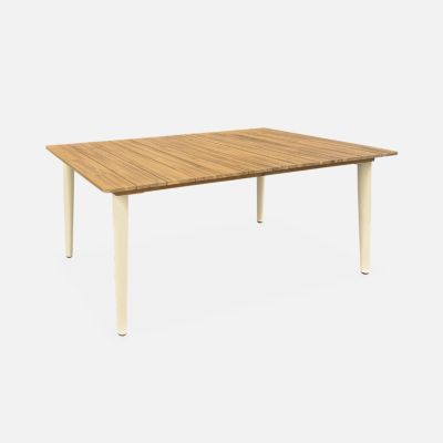 Table de jardin MARINGA bois et métal ivoire 150cm + 4 chaises de jardin en corde noire BRASILIA. empilables