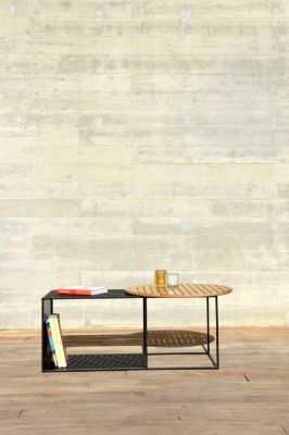 Table de jardin modulable acier noir et bois d'acacia Ambrosia Arcane L.45 x l.46 x H.110 cm