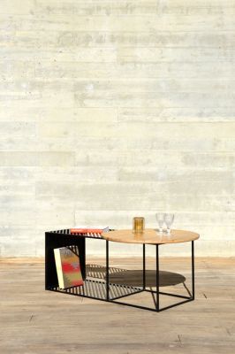 Table de jardin modulable acier noir et bois d'acacia Ambrosia Arcane L.45 x l.46 x H.110 cm