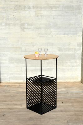 Table de jardin modulable acier noir et bois d'acacia Ambrosia Arcane L.45 x l.46 x H.110 cm