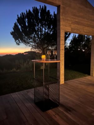 Table de jardin modulable acier noir et bois d'acacia Ambrosia Arcane L.45 x l.46 x H.110 cm