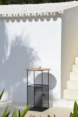 Table de jardin modulable acier noir et bois d'acacia Ambrosia Arcane L.45 x l.46 x H.110 cm