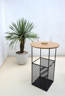 Table de jardin modulable acier noir et bois d'acacia Ambrosia Arcane L.45 x l.46 x H.110 cm
