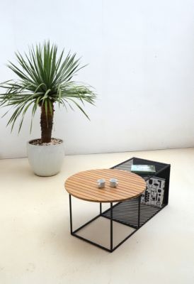Table de jardin modulable acier noir et bois d'acacia Ambrosia Arcane L.45 x l.46 x H.110 cm