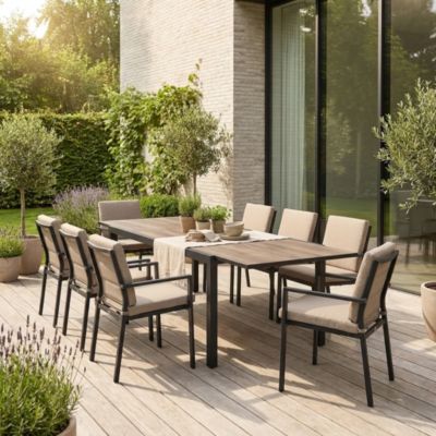 Table de jardin NASHVILLE extensible 160/240cm 8 places plateau effet bois foncé structure aluminium