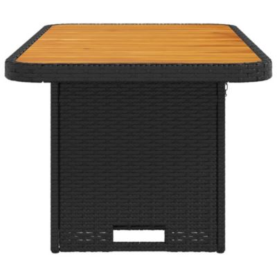 Table D'appoint Jardin En Résine Tressée - Plateau Bois Acacia, 38x56 Cm, Couleur Beige - 4