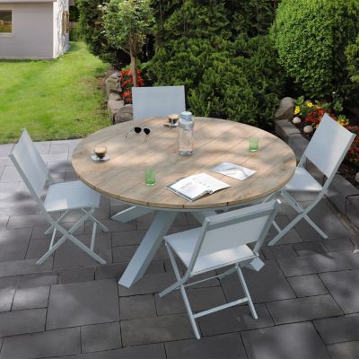 Table de jardin Oriengo bois d'acacia blanc Ø111,5 x H.75,5 cm