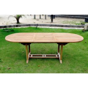 Table de jardin ovale extensible 10 places en teck brut KAJANG