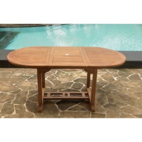 Table de jardin ovale extensible en teck brut 6 personnes - KAJANG