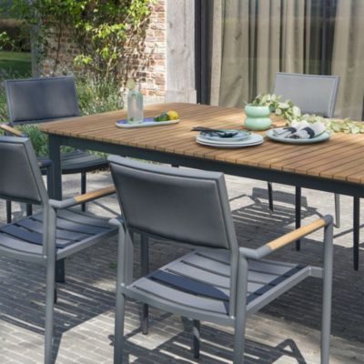 Table de jardin PIANA en teck massif et aluminium 6/8 places  anthracite