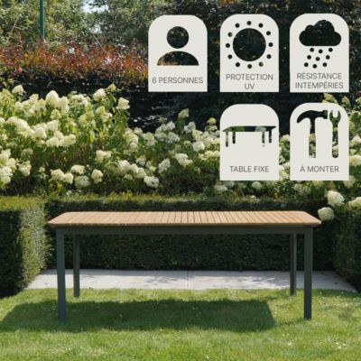 Table de jardin PIANA en teck massif et aluminium 6/8 places  anthracite