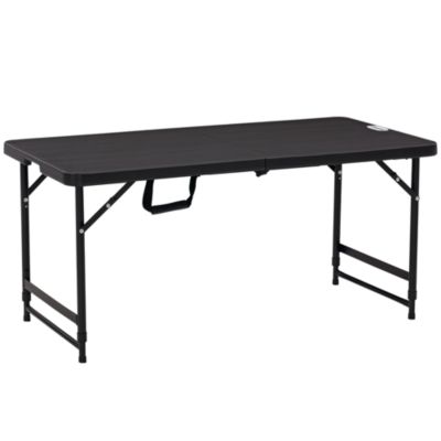 Table de jardin pliable 4 personnes table de camping pliable hauteur réglable acier époxy plateau HDPE aspect bois gris