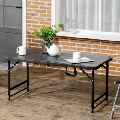 Table de jardin pliable 4 personnes table de camping pliable hauteur réglable acier époxy plateau HDPE aspect bois gris