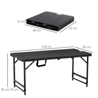 Table de jardin pliable 4 personnes table de camping pliable hauteur réglable acier époxy plateau HDPE aspect bois gris