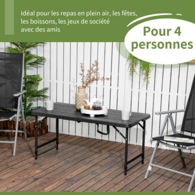 Table de jardin pliable 4 personnes table de camping pliable hauteur réglable acier époxy plateau HDPE aspect bois gris