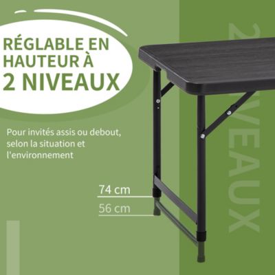 Table de jardin pliable 4 personnes table de camping pliable hauteur réglable acier époxy plateau HDPE aspect bois gris