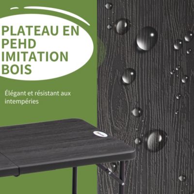 Table de jardin pliable 4 personnes table de camping pliable hauteur réglable acier époxy plateau HDPE aspect bois gris